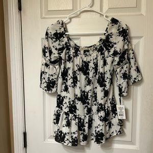 Black and White Floral Juniors Blouse